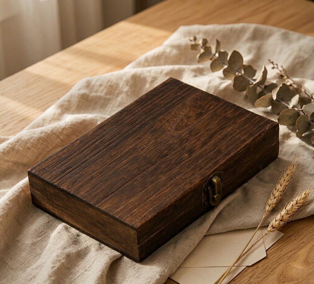 BEADORO solid-wood keepsake box styled on natural linen